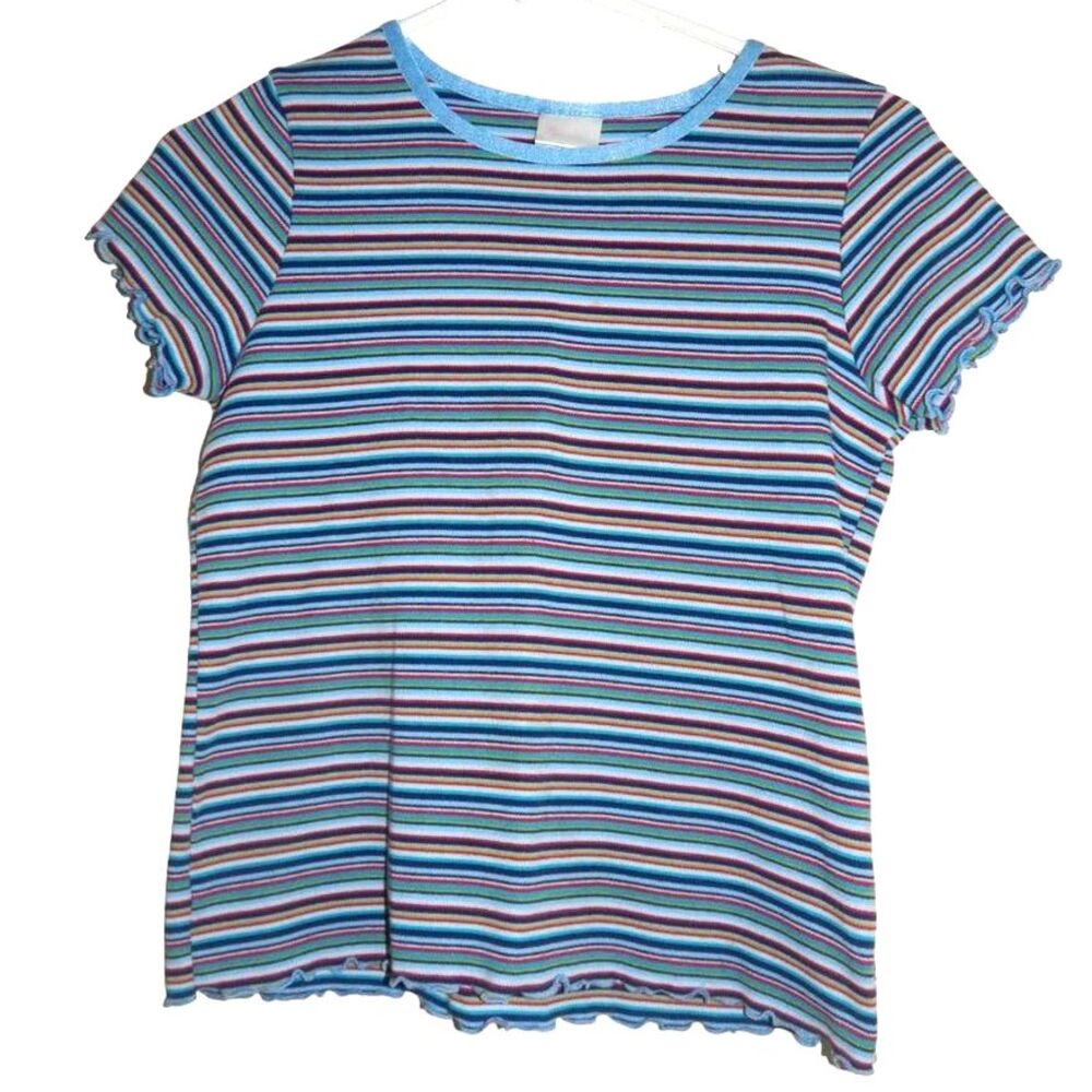Girl Connection Girls X‑Large 14/16 Multicolor Striped Lettuce Sleeve Tee